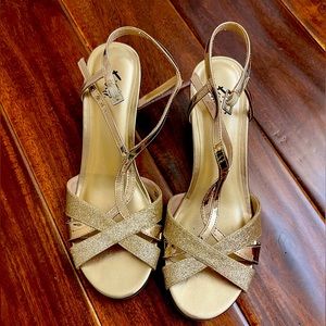 Women’s gold dress wedge sandals